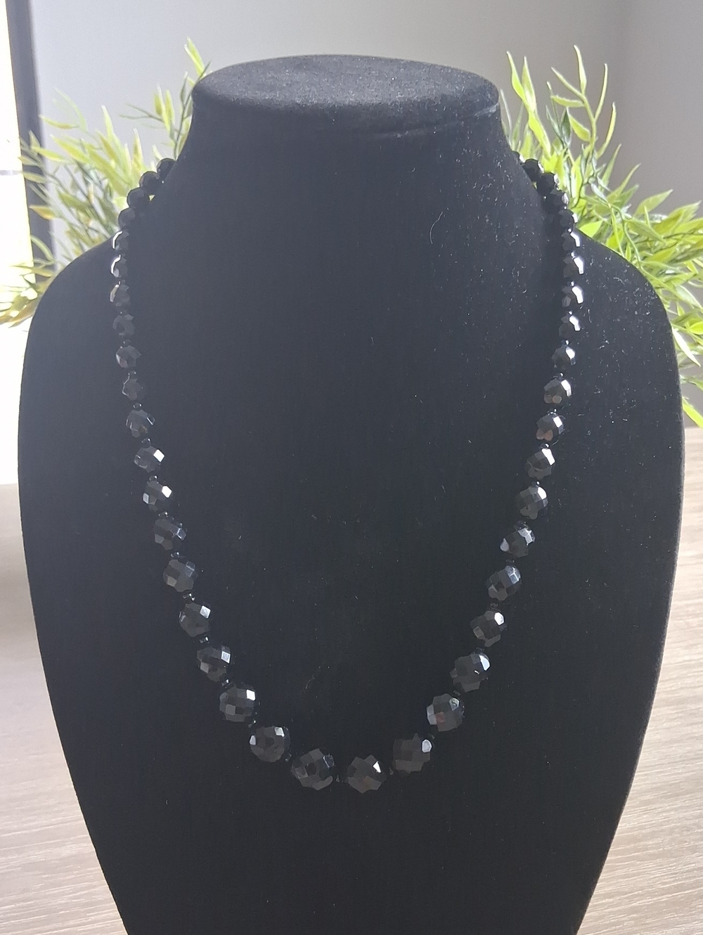 Vintage Black Faceted Bead Necklace Graduated Beads